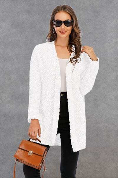 Pocketed Open Front Long Sleeve Cardigan - Trendsi - Flyclothing LLC