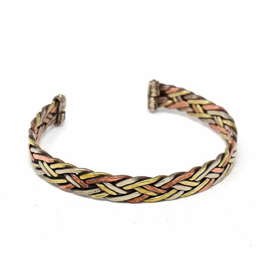 Copper and Brass Cuff Bracelet: Healing Weave - DZI (J) - DZI (J) - Flyclothing LLC