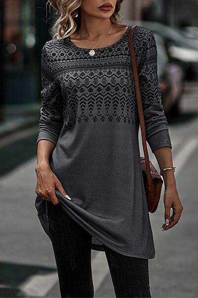 Printed Round Neck Long Sleeve T-Shirt - Trendsi - Flyclothing LLC