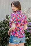 Floral Print Puff Sleeve Round Neck Blouse - Trendsi - Flyclothing LLC