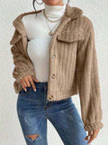 Fuzzy Button Up Collared Neck Jacket - Trendsi - Flyclothing LLC