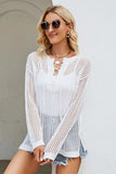 Lace-Up Slit Knit Top - Trendsi - Flyclothing LLC