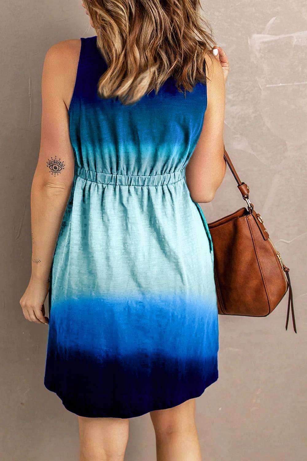 Double Take Scoop Neck Buttoned Sleeveless Magic Dress with Pockets - Trendsi - Flyclothing LLC
