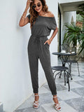 Drawstring Waist Short Sleeve Jogger Jumpsuit - Trendsi - Flyclothing LLC