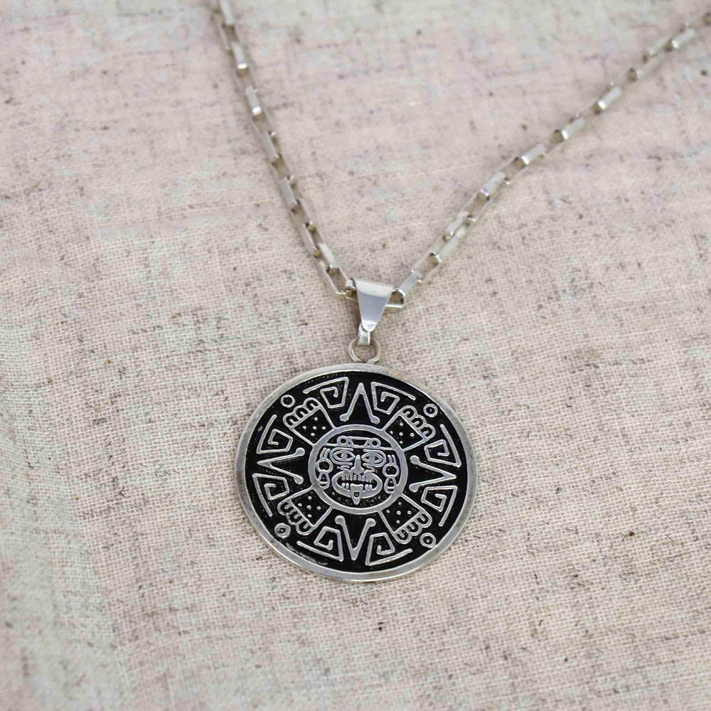 Alpaca Silver Aztec Face Pendant with Chain - Artisana - Flyclothing LLC