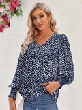 Printed V-Neck Lantern Sleeve Blouse - Trendsi - Flyclothing LLC