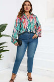 Plus Size Printed Johnny Collar Long Sleeve Blouse - Trendsi - Flyclothing LLC