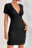 Ruched V-Neck Short Sleeve Dress - Trendsi - Flyclothing LLC