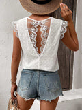V-Neck Cap Sleeve Spliced Lace Top - Trendsi - Flyclothing LLC