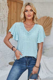 Eyelet Applique V-Neck Cap Sleeve T-Shirt - Trendsi - Flyclothing LLC
