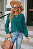 Round Neck Flounce Sleeve Blouse - Trendsi - Flyclothing LLC