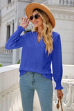 Eyelet Notched Lantern Sleeve T-Shirt - Trendsi - Flyclothing LLC
