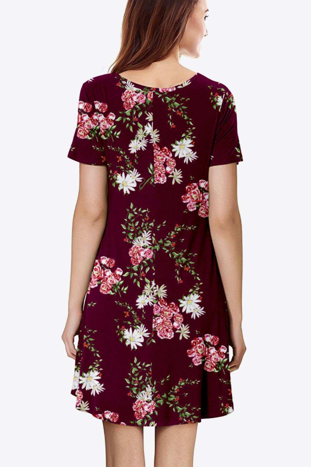 Floral Round Neck Short Sleeve Dress - Trendsi - Flyclothing LLC