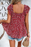 Printed Square Neck Cap Sleeve Blouse - Trendsi - Flyclothing LLC