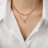 Beaded Double-Layered Titanium Steel Necklace - Trendsi - Flyclothing LLC