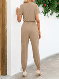 Short Sleeve V-Neck Jumpsuit with Pockets - Trendsi - Flyclothing LLC