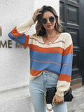 Striped V-Neck Drop Shoulder Sweater - Trendsi - Flyclothing LLC