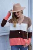 Color Block V-Neck Button Down Cardigan - Trendsi - Flyclothing LLC