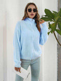 Turtleneck Zip Up Long Sleeve Knit Top - Trendsi - Flyclothing LLC