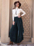 Ruffle Trim Wide Leg Slit Pants - Trendsi - Flyclothing LLC