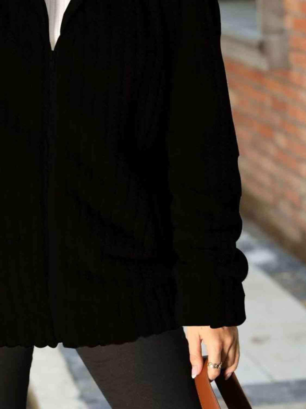 Zip-Up Collared Ribbed Jacket - Trendsi - Flyclothing LLC