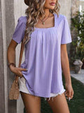 Ruched Square Neck Short Sleeve Blouse - Trendsi - Flyclothing LLC