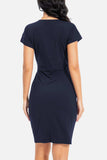 Tie Front Round Neck Short Sleeve Dress - Trendsi - Flyclothing LLC