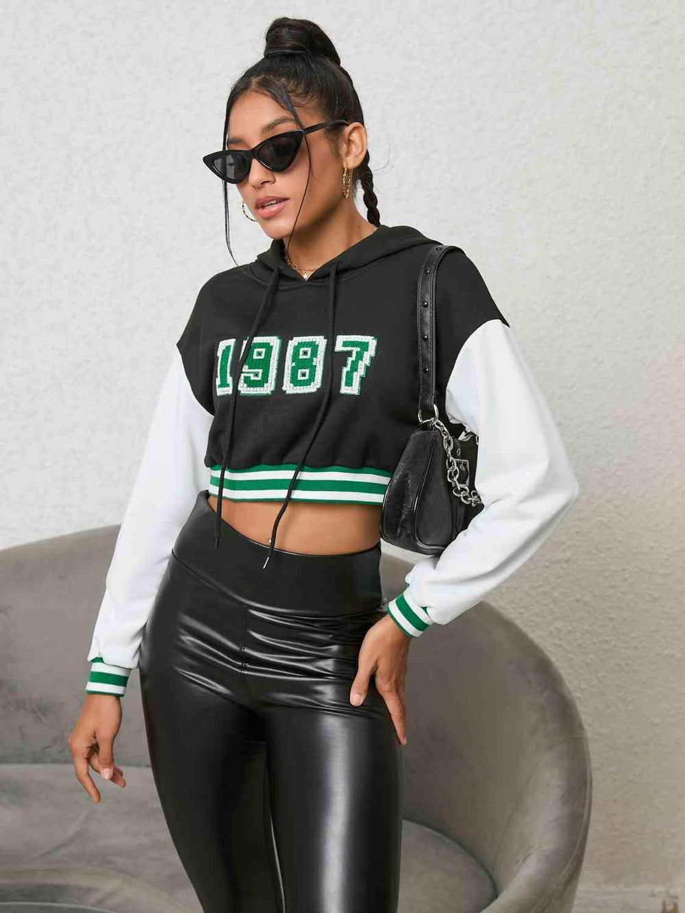 1987 Graphic Cropped Hoodie - Trendsi - Flyclothing LLC