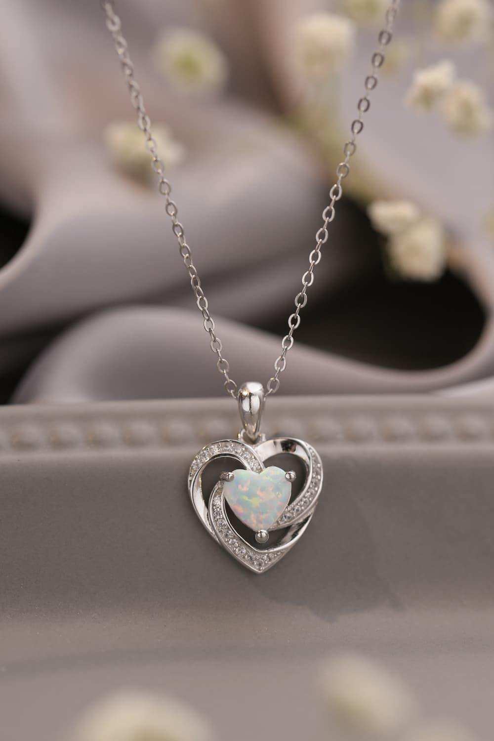 Opal Heart Pendant Necklace - Trendsi - Flyclothing LLC