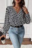 Geometric V-Neck Long Sleeve Blouse - Trendsi - Flyclothing LLC