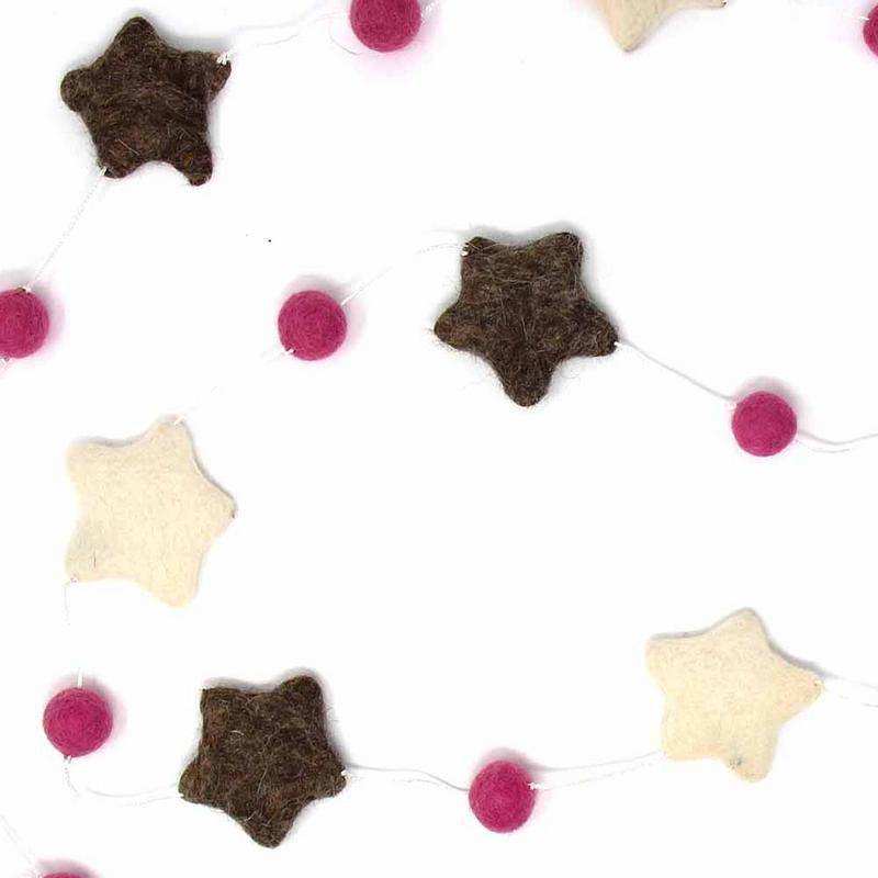 Hand Crafted Felt from Nepal: Stars Garland, Grey/Pink - Global Groove Direct - Flyclothing LLC