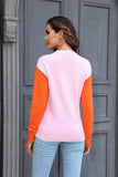 Round Neck Contrast Color Dropped Shoulder Sweater - Trendsi - Flyclothing LLC