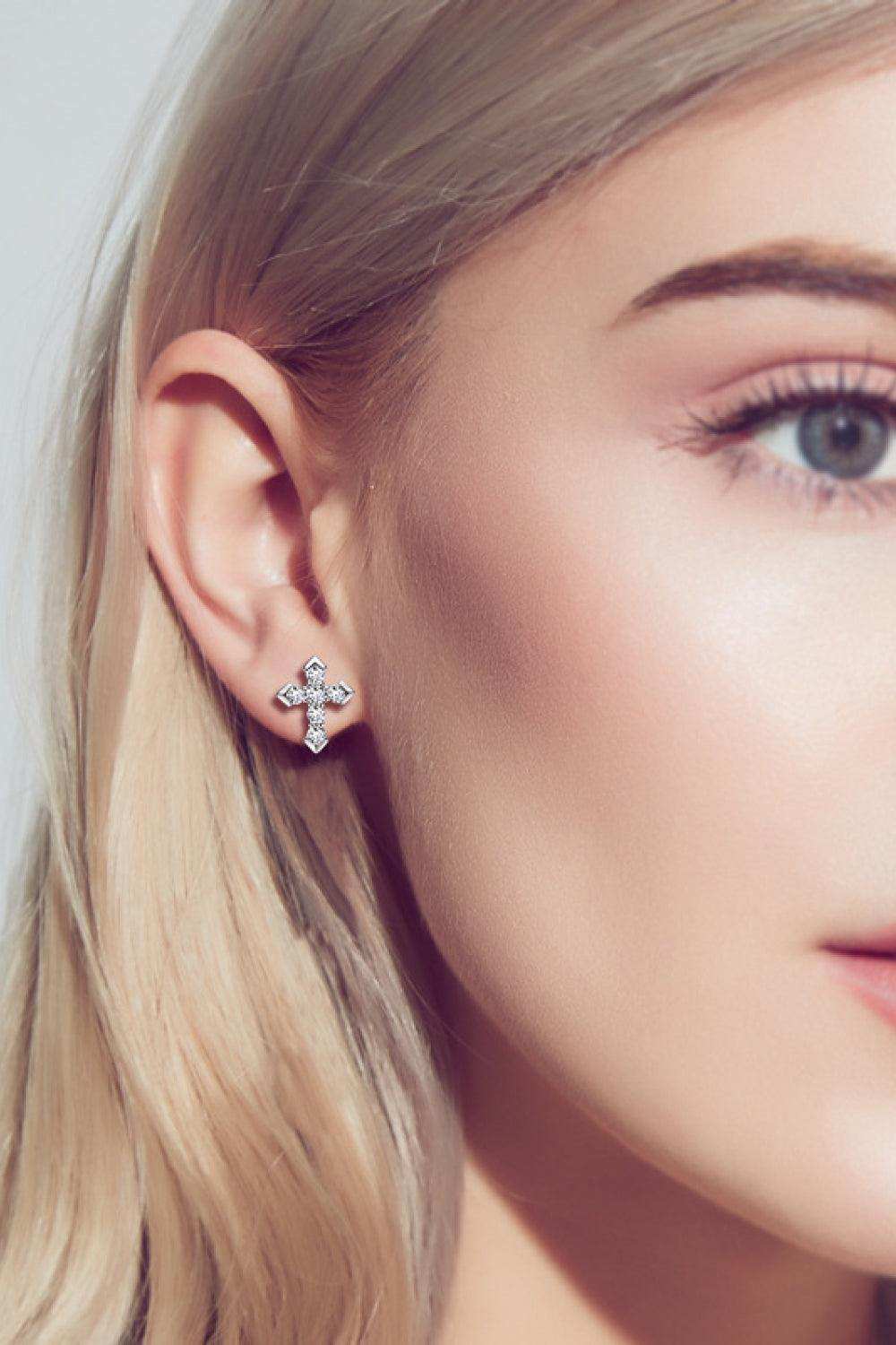Moissanite Cross Stud Earrings - Trendsi - Flyclothing LLC