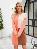 Color Block Dropped Shoulder Sweater Dress - Trendsi - Flyclothing LLC