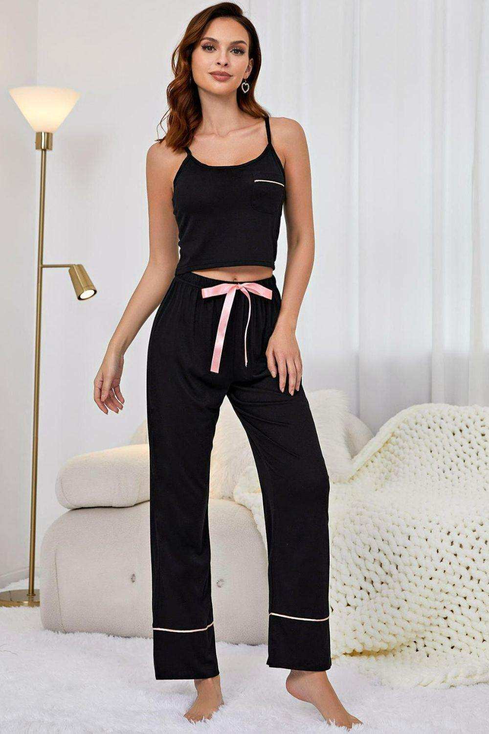 Contrast Trim Cropped Cami and Pants Loungewear Set - Trendsi - Flyclothing LLC