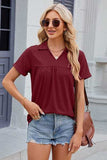 Ruched Johnny Collar Short Sleeve Blouse - Trendsi - Flyclothing LLC