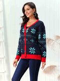 Snowflake Pattern Button Down Cardigan - Trendsi - Flyclothing LLC