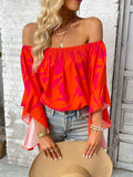 Printed Off-Shoulder Bell Sleeve Blouse - Trendsi - Flyclothing LLC