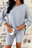 Ribbed Round Neck Dropped Shoulder Top and Shorts Set - Trendsi - Flyclothing LLC