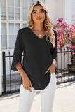 V-Neck Three-Quarter Sleeve Top - Trendsi - Flyclothing LLC