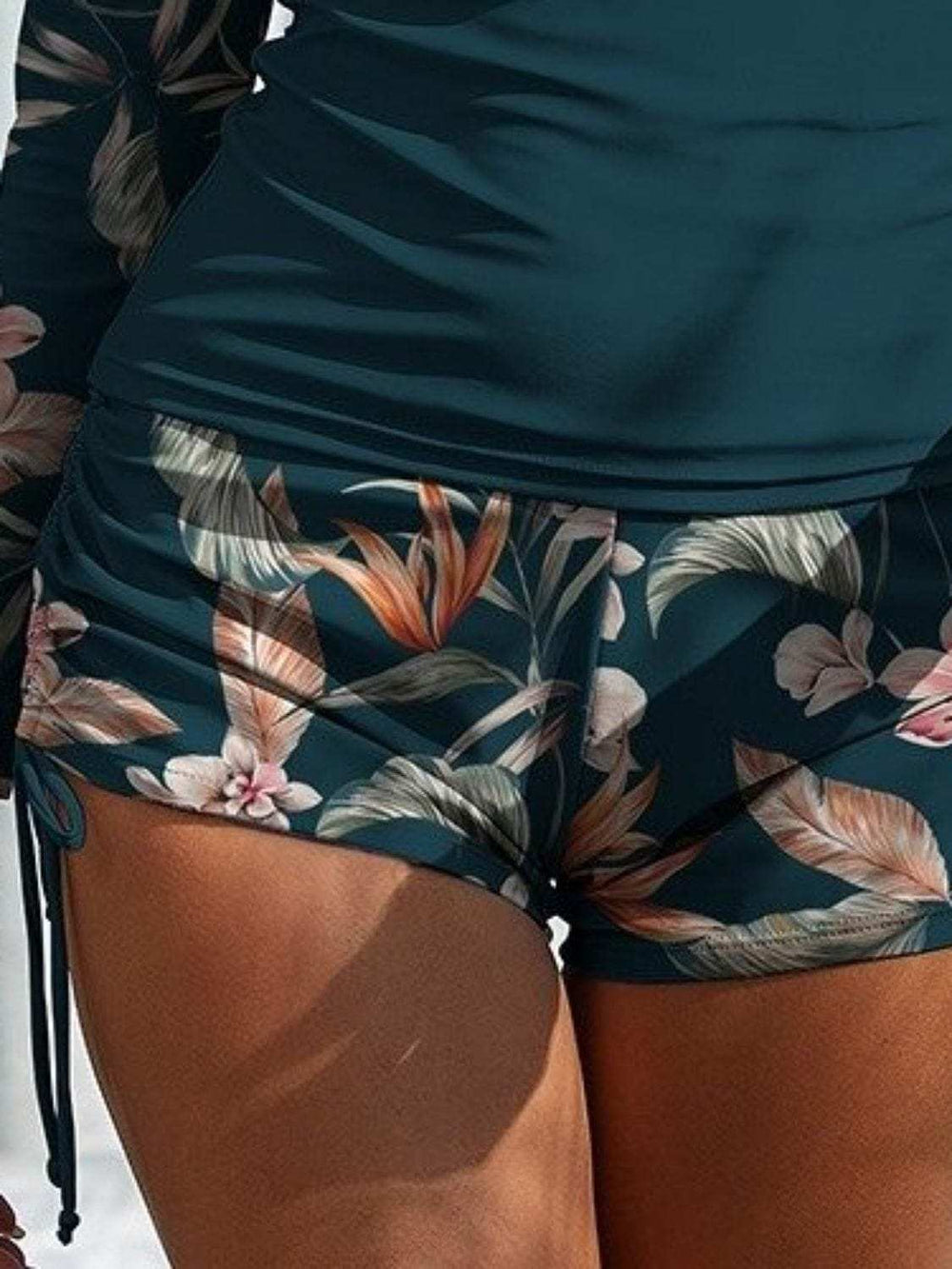 Printed Half Zip Top and Drawstring Shorts Swim Set - Trendsi - Flyclothing LLC