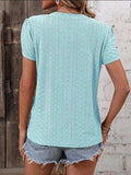 Eyelet V-Neck Petal Sleeve T-Shirt - Trendsi - Flyclothing LLC