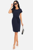 Tie Front Round Neck Short Sleeve Dress - Trendsi - Flyclothing LLC