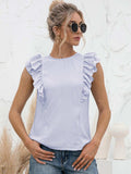 Round Neck Tied Open Back Flutter Sleeve Top - Trendsi - Flyclothing LLC