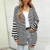 Striped Button Down Long Sleeve Cardigan - Trendsi - Flyclothing LLC