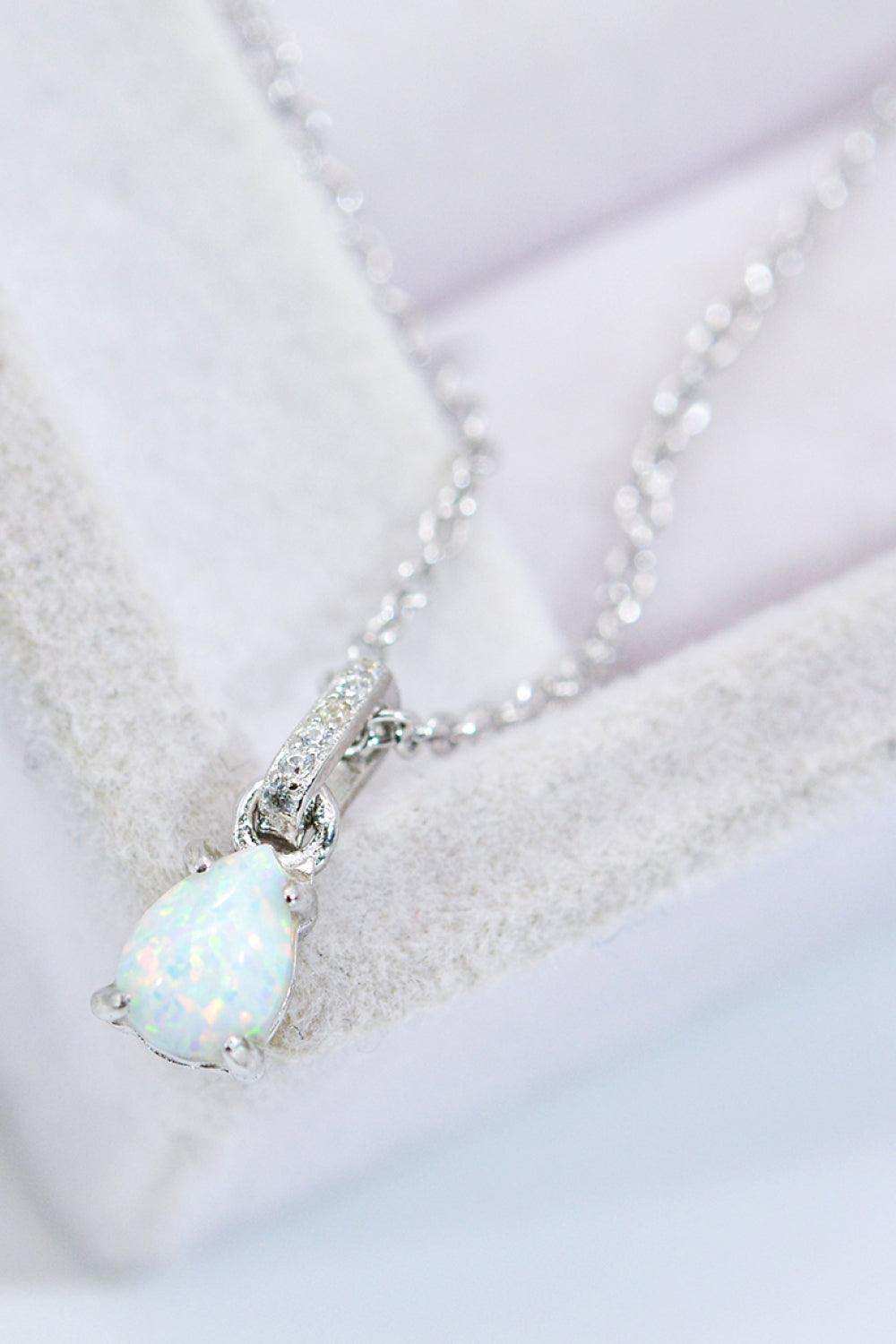 Opal Pendant 925 Sterling Silver Chain-Link Necklace - Trendsi - Flyclothing LLC