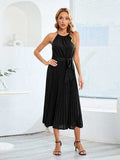 Pleated Spaghetti Strap Tie Waist Midi Dress - Trendsi - Flyclothing LLC