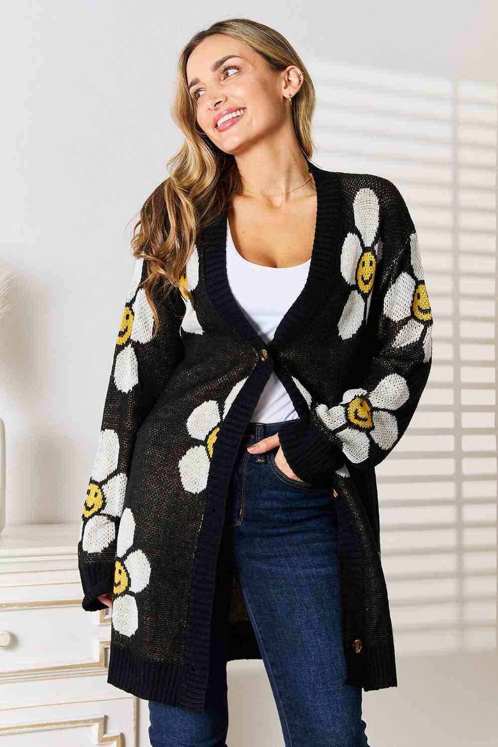 Double Take Floral Button Down Longline Cardigan - Trendsi - Flyclothing LLC