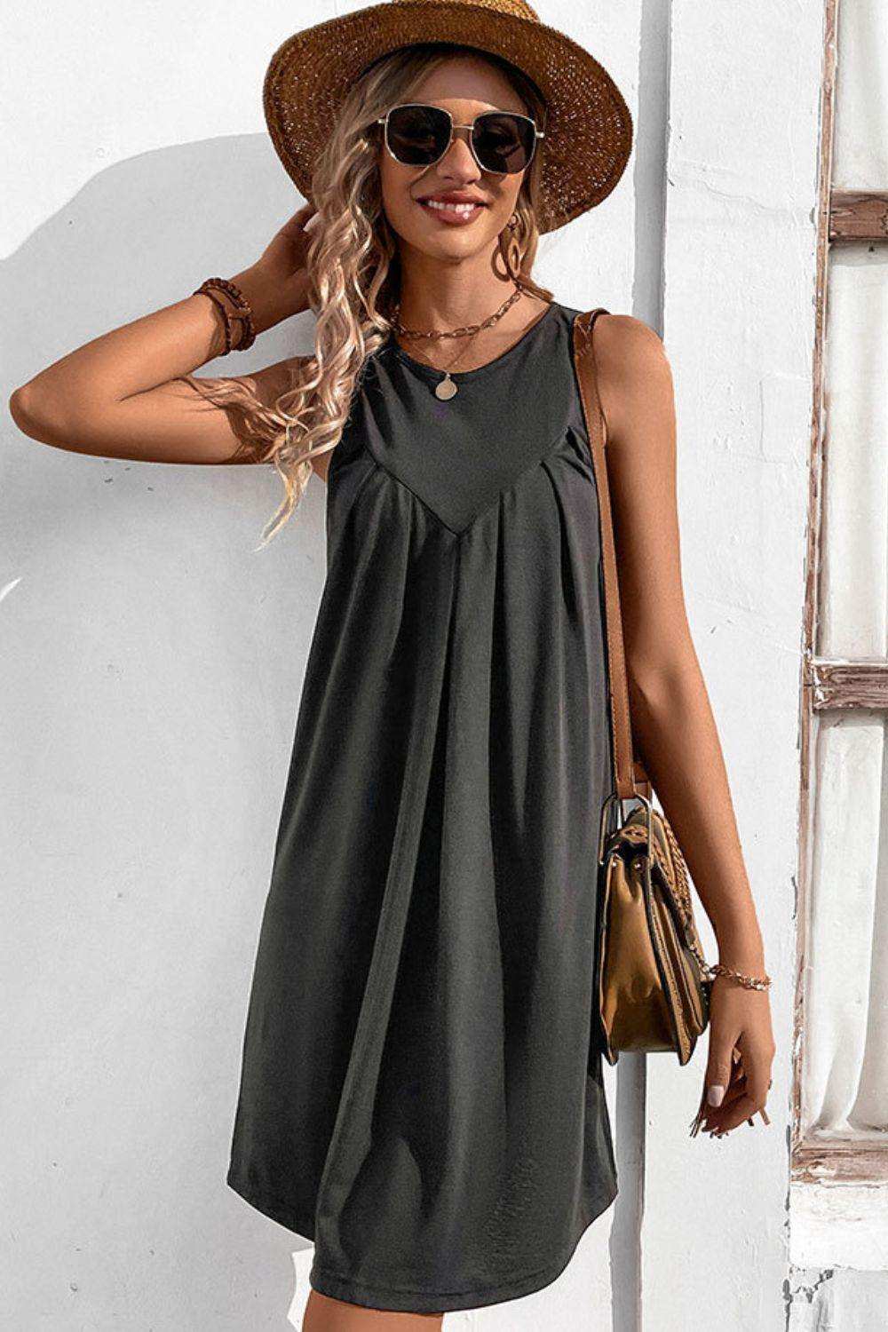 Round Neck Sleeveless Mini Dress - Trendsi - Flyclothing LLC