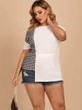 Plus Size Gingham Color Block Asymmetrical T-Shirt - Trendsi - Flyclothing LLC